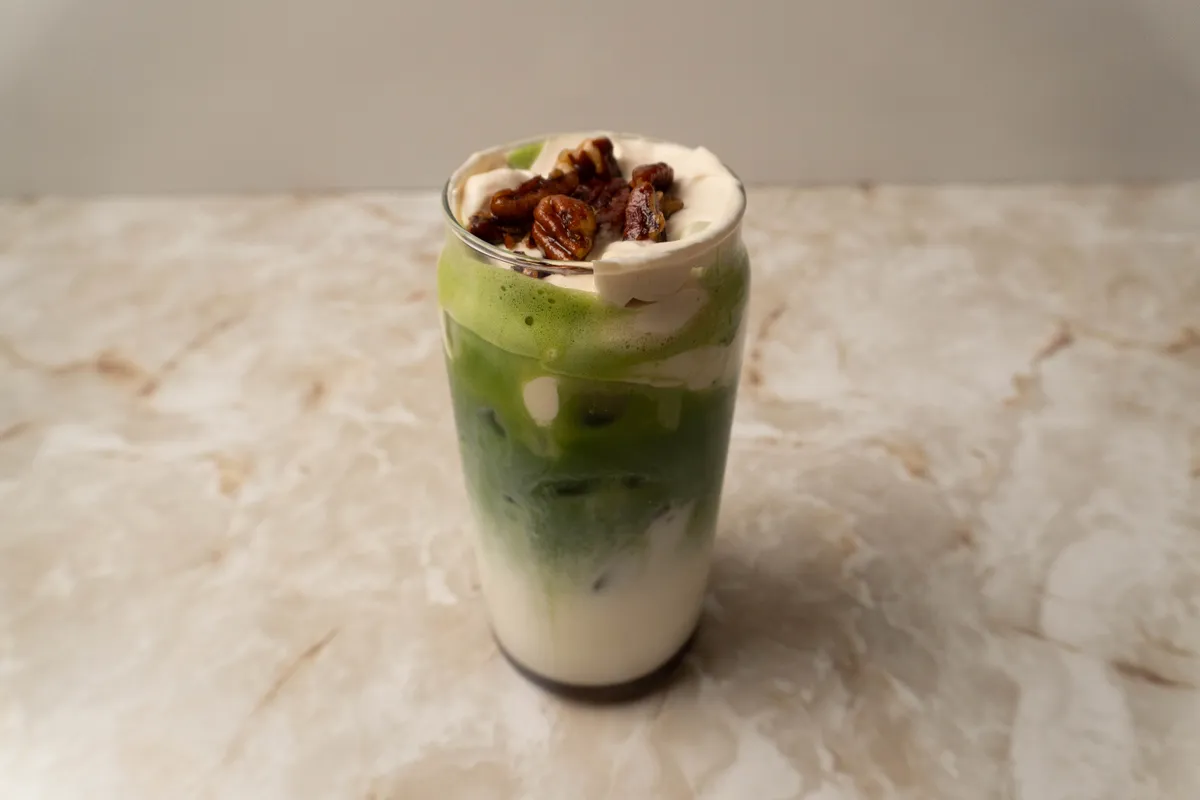 Salted Maple Pecan Matcha Latte